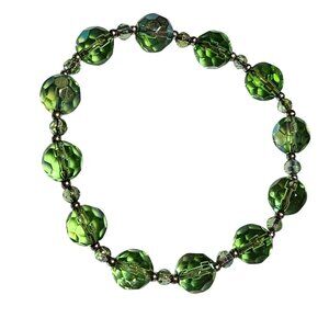 Retro Green Crystal Bead Stretch Bracelet 60s 70s Fashion Jewelry Women